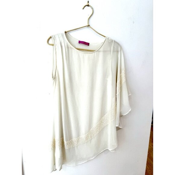 Narcisa Lang Women Ivory Sleeveless Blouse S Sequin - Picture 1 of 11